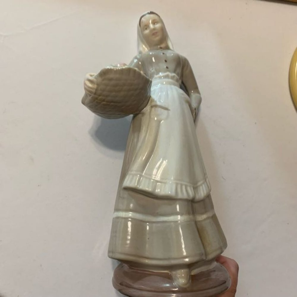 Vintage Lladro Nao Porcelain Glossy Girl with Fruit Basket Figurine